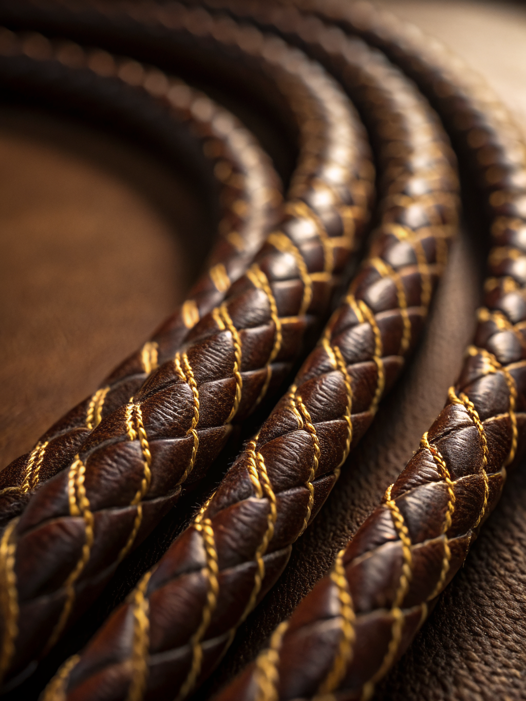 Intricate six-strand braided leather keychain with brushed hardware