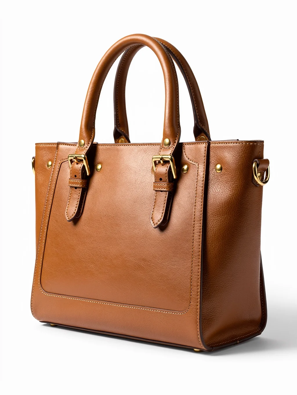Handcrafted arched box calfskin tote with polished brass turnlock