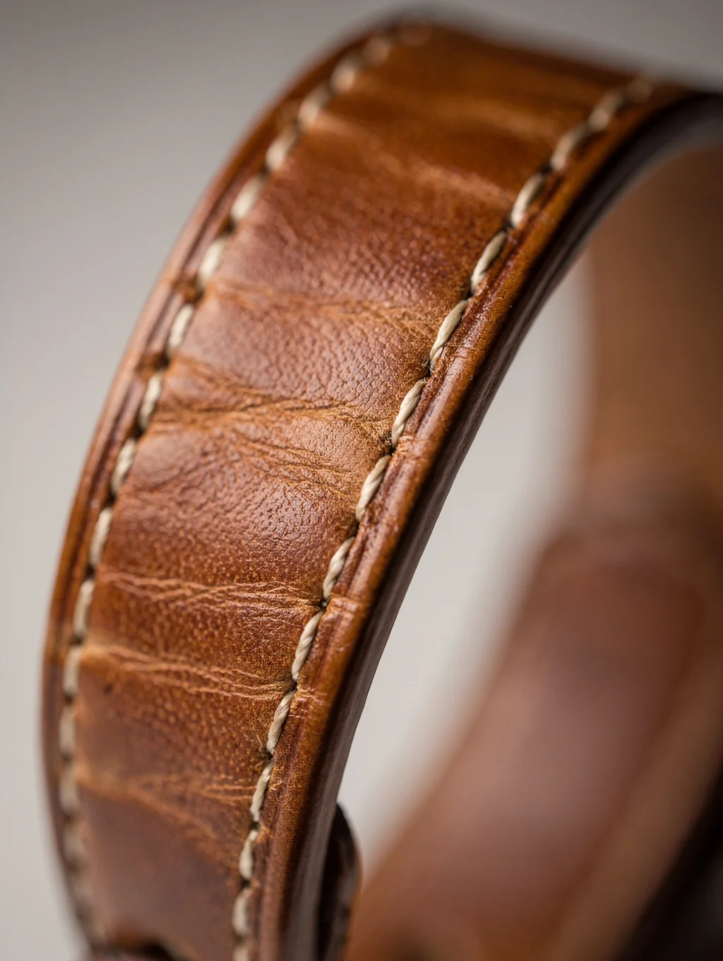 Custom wide leather shoulder strap with bespoke hardware buckles