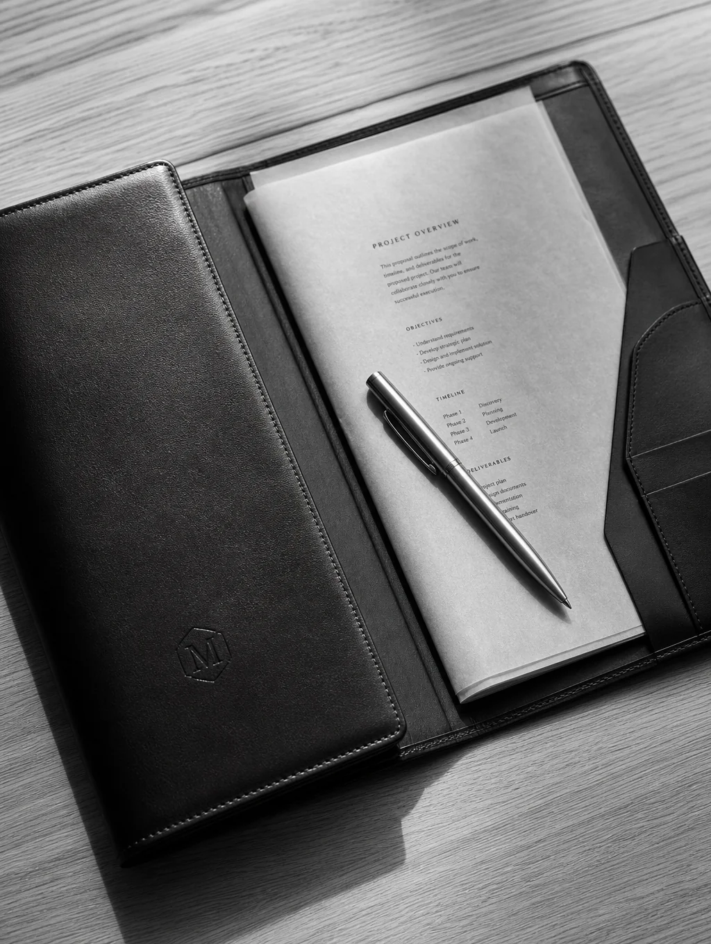 Bespoke handcrafted leather document folio with twin top handles